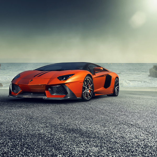 Orange Lamborghini Aventador with Carbon Fiber Front Bumper - Photo by Vorstiner