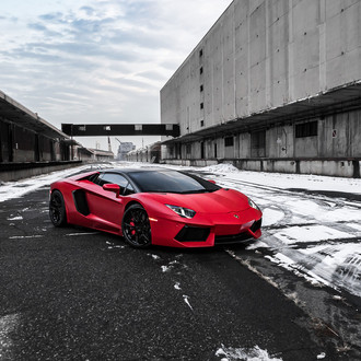 Dark Smoke LED Headlights on Red Lamborghini Aventador - Photo by ADV.1
