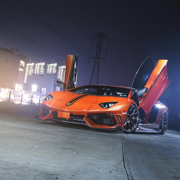 Vertical Doors on Orange Lamborghini Aventador - Photo by PUR Wheels