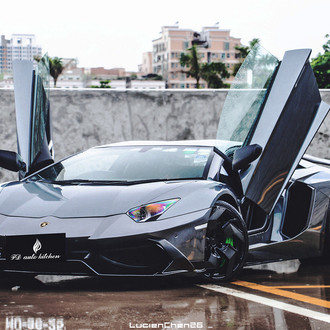 Vertical Doors on Black Lamborghini Aventador - Photo by PUR Wheels
