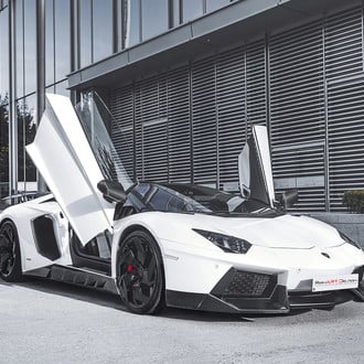 White Lamborghini Aventador with Aftermarket Body Kit - Photo by PUR Wheels