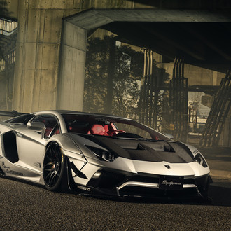 Lambo Batmobile: Gray Aventador with Carbon Fiber Vented Hood