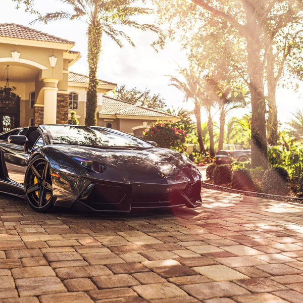Black Lamborghini Aventador with Dark Smoke Headlights - Photo by Anrky Wheels