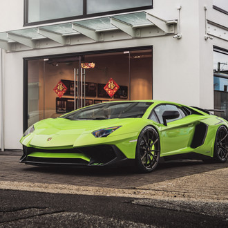 Green Lamborghini Aventador with Custom Front Lip - Photo by Brixton Forged Wheels