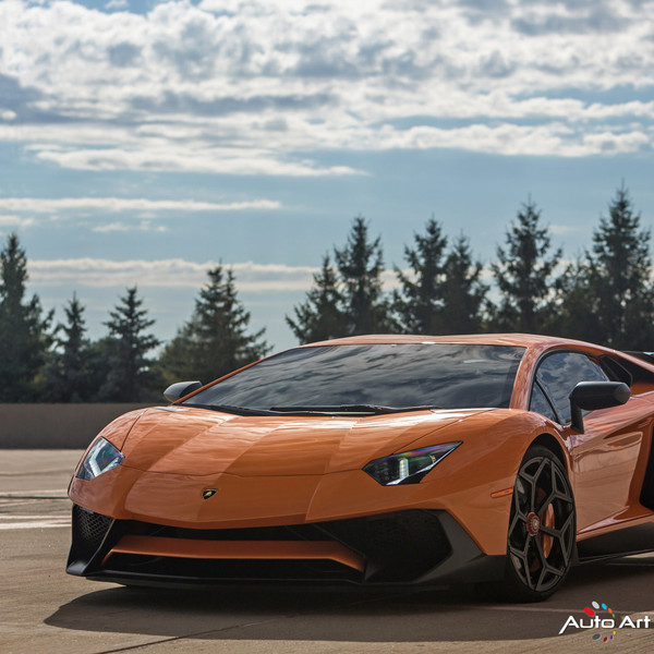 Orange Lamborghini Aventador with Custom Front Bumper - Photo by Vossen