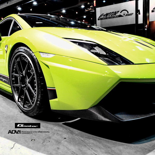 Carbon Fiber Bumper Lips on Lime Green Lamborghini Gallardo - Photo by ADV.1
