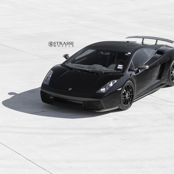 Custom Halo Headlights on Black Lamborghini Gallardo - Photo by Strasse Forged