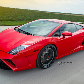 Red Lamborghini Gallardo with Aftermarket Front Lip - Photo by Strasse Forged