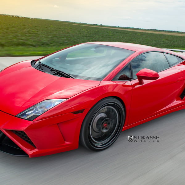 Red Lamborghini Gallardo with Aftermarket Front Lip - Photo by Strasse Forged