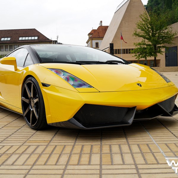 Custom Yellow Lamborghini Gallardo with Carbon Fiber Front Lips - Photo by Vossen