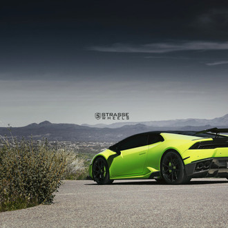 Large Wing Spoiler on Lime Green Lamborghini Huracan - Photo by Strasse Forged
