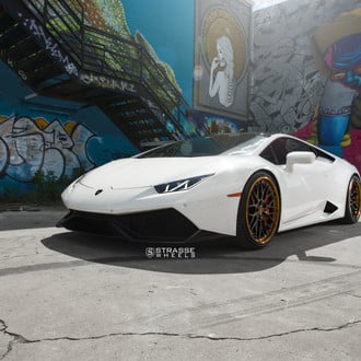 White Lamborghini Huracan Shod in Brushed Bronze Strasse Rims