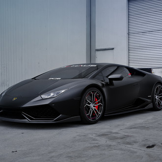 Aftermarket Front Lip on Black Matte Lamborghini Huracan - Photo by PUR Wheels