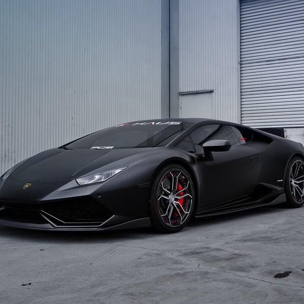 Aftermarket Front Lip on Black Matte Lamborghini Huracan - Photo by PUR Wheels