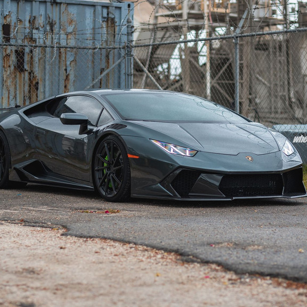 Gray Lamborghini Huracan with Aftermarket Headlights - Photo by Anrky Wheels