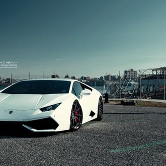Dark Smoke Headlights on White Lamborghini Huracan - Photo by Brixton Forged Wheels