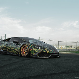 Camo Lamborghini Huracan with Aftermarket Front Lip - Photo by Brixton Forged Wheels