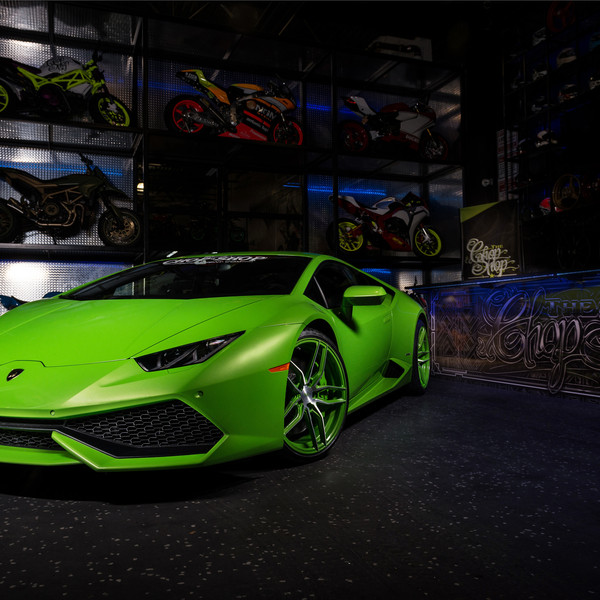 Matte Green Lamborghini Huracan with Dark Smoke Headlights - Photo by Niche Road Wheels