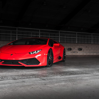 Red Lamborghini Huracan with Dark Smoke Headlights - Photo by Blaque Diamond Wheels
