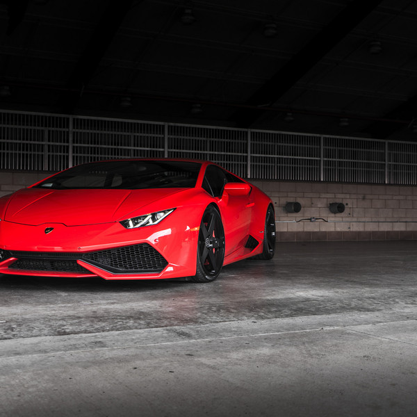 Red Lamborghini Huracan with Dark Smoke Headlights - Photo by Blaque Diamond Wheels