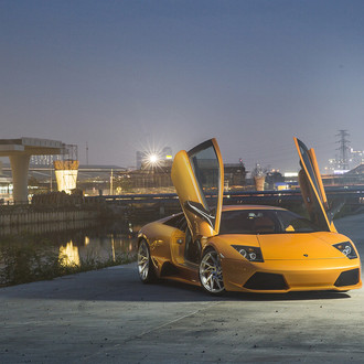 Orange Lamborghini Murcielago with Aftermarket Halo Headlights - Photo by PUR Wheels