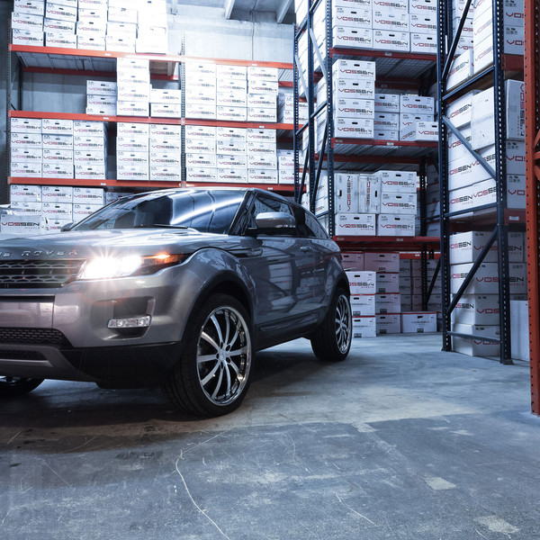 Gray Metallic Land Rover Evoque with Custom Headlights - Photo by Vossen