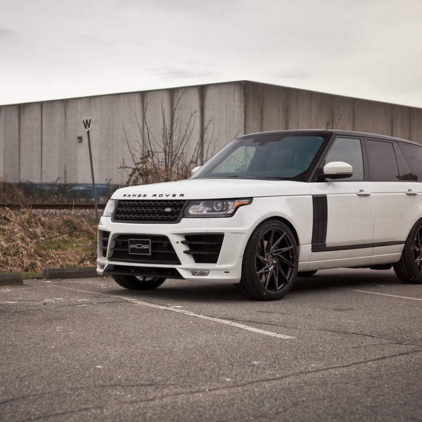 Front Bumper with LED Lights on White Range Rover - Photo by PUR Wheels