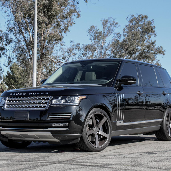 Gloss Black Land Rover Range Rover with Aftermarket Headlights - Photo by Vossen