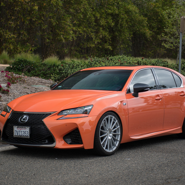 Aftermarket Front Bumper on Orange Lexus GS - Photo by Avant Garde Wheels