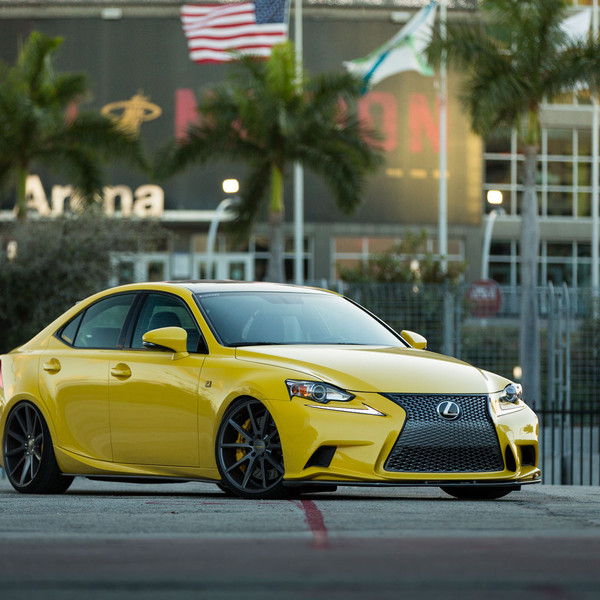 Yellow Lexus IS with Blacked Out Custom Grille - Photo by Vossen