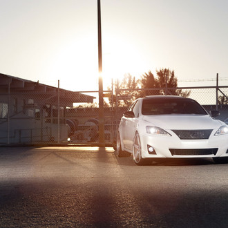 White Lexus IS with Custom Front Bumper Lips - Photo by Vossen