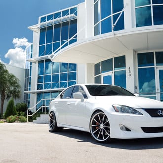 White Lexus IS with Aftermarket Projector Headlights - Photo by Vossen