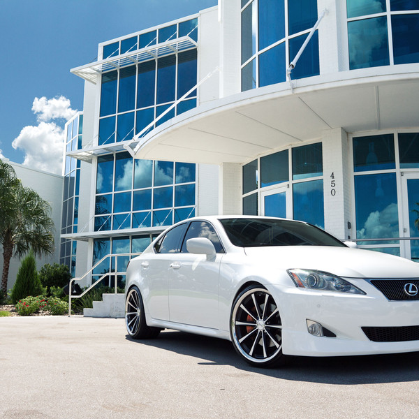 White Lexus IS with Aftermarket Projector Headlights - Photo by Vossen