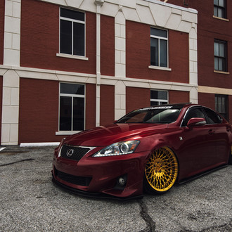Aftermarket Projector Headlights on Red Lexus IS - Photo by Avant Garde Wheels
