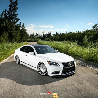 White Lexus LS with Custom Front Bumper Cover - Photo by Vossen