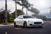 White Maserati Ghibli Looking Modern on Brushed Titanium Strasse Wheels