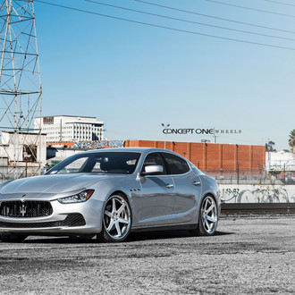 Custom Front Bumper on Silver Maserati Ghibli - Photo by Concept One