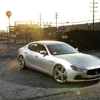 Custom Projector Headlights on Silver Maserati Ghibli - Photo by Concept One