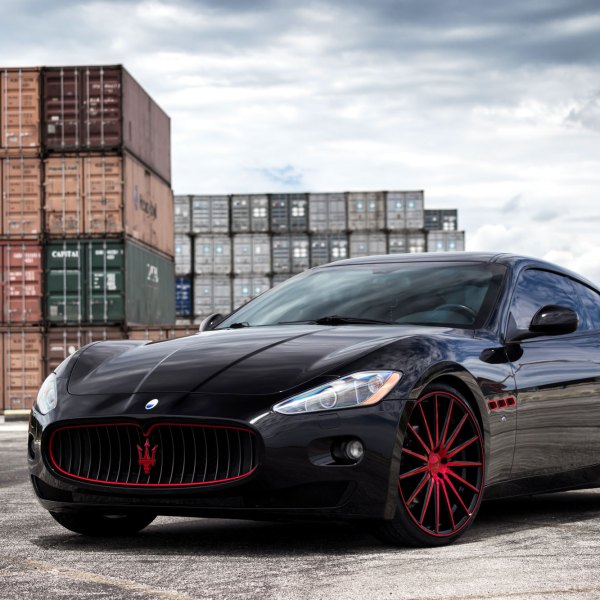 Custom Gloss Black Maserati Granturismo with Red Accents - Photo by Vossen