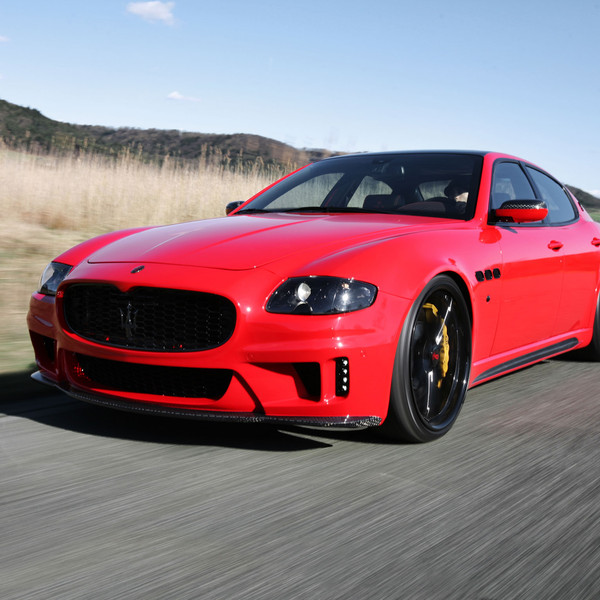 Carbon Fiber Front Lip on Red Maserati Quattroporte - Photo by Vossen