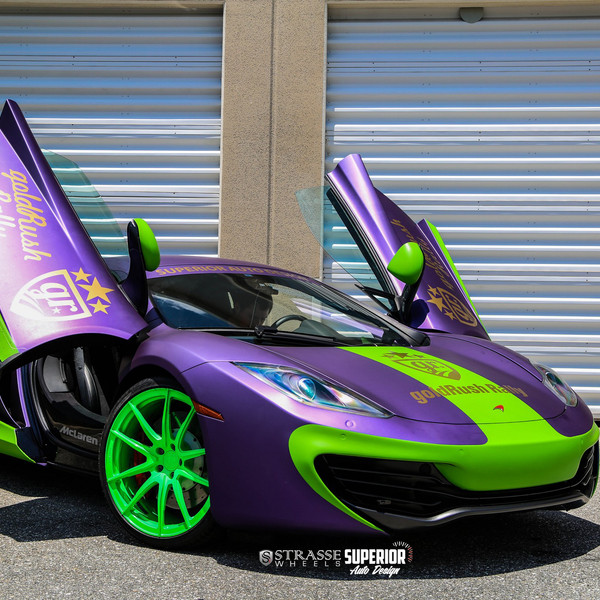 Custom Purple Mclaren 12C with Green Accents - Photo by Strasse Forged