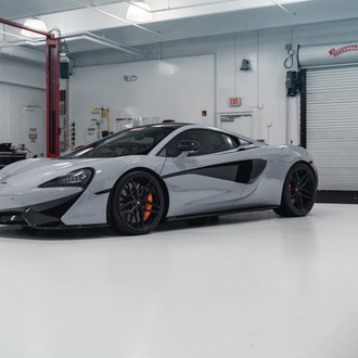 Gray McLaren 570S with Dark Smoke Headlights - Photo by Vossen