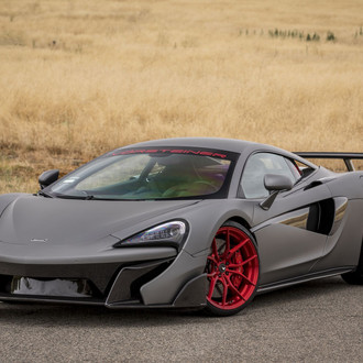 Carbon Fiber Front Bumper on Gray Matte McLaren 570S - Photo by Vorstiner