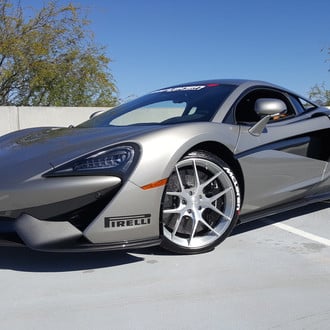 Carbon FIber Front Lip on Gray McLaren 570S - Photo by Forgeline Motorsports
