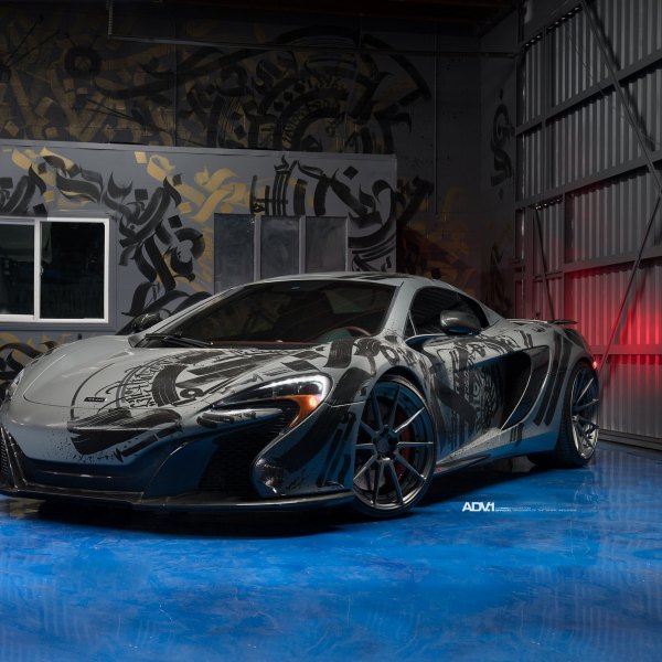 Carbon Fiber Front Lip on Gray Airbrushed McLaren 570S - Photo by ADV.1