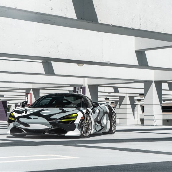 Yellow LED Headlights on Camo McLaren 720S - Photo by ANRKY Wheels