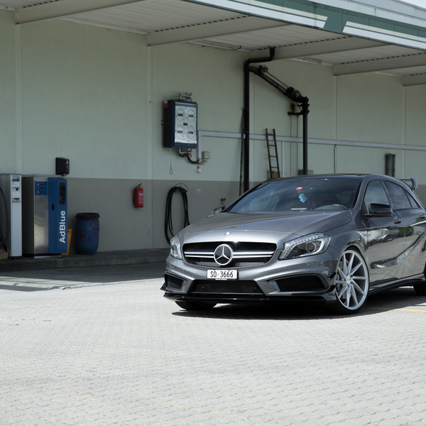 Silver Mercedes A Class with Custom Headlights - Photo by Vossen