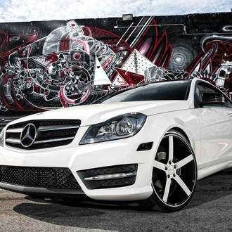 White Mercedes C Class with Chrome Custom Grille - Photo by Vossen