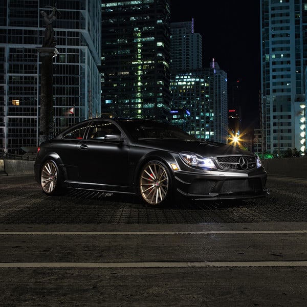 Black Mercedes C Class with Custom Headlights - Photo by Vossen