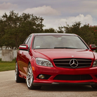 Red Mercedes C-Class AMG Gets Polished Custom Wheels by Vossen